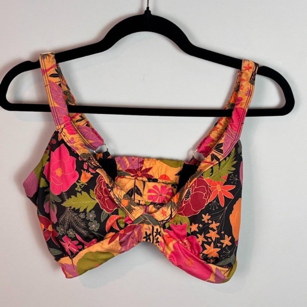 Kitty & Vibe Womens multicolor Floral BikiniTop sz XL Boho Pink Yellow Swim